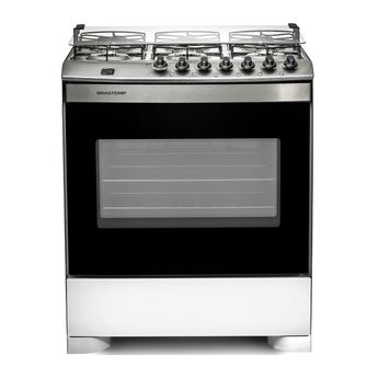 Fogão 6 bocas Brastemp - Fogão 6 Bocas Piso Branco com Mesa Compartimentada Brastemp Foto Frontal BFS6NBB