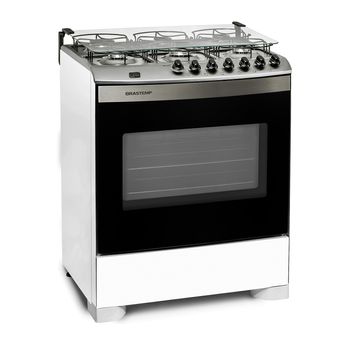 Fogão 6 bocas Brastemp - Fogão 6 Bocas Piso Branco com Mesa Compartimentada Brastemp Foto Perspectiva BFS6NBB