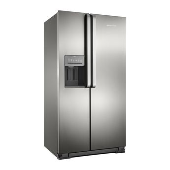 Geladeira com dispenser de água Frost Free Side by Side Inox 560 Litros Brastemp Ative! - BRS62CR - Geladeira Frost Free Inox Fechada Foto em Perspectiva