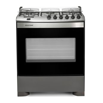 Fogão 5 Bocas Inox Brastemp Com Timer e Mesa Compartimentada - Fogão 5 Bocas Inox BFS5TBRUNA - Visão frontal
