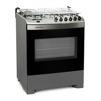 Fogão 5 Bocas Inox Brastemp Com Timer e Mesa Compartimentada - Fogão 5 Bocas Inox BFS5TBRUNA - Visão Perspectiva