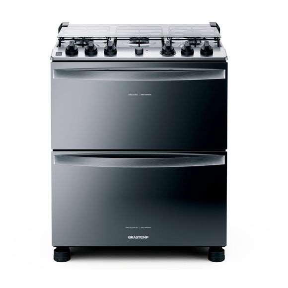 Fogão Brastemp 5 Bocas Duplo Forno Cor Inox Com Botões Removíveis E Exclusivo Aro Protetor - Bfd5ncr 110V