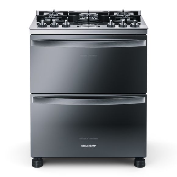 Fogão Brastemp 5 Bocas Duplo Forno Cor Inox Com Mesa De Vidro E Touch Timer Com Autodesligamento - Bfd5vcr 110V