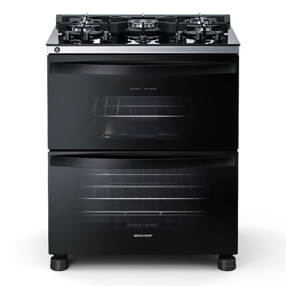 Fogão Brastemp 5 Bocas Preto Com Duplo Forno, Mesa De Vidro E Turbo Chama - Bfd5vce 110V