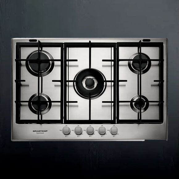 Cooktop 5 Bocas Brastemp Gourmand Inox Com Duplachama E Trempe Com Ferro Fundido - Bdk75dr 220V