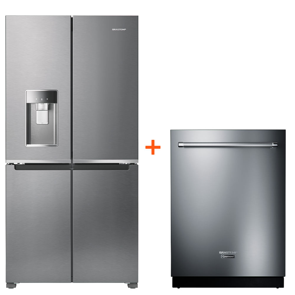 Combo Geladeira Brastemp Frost Free Inverse 4 Com 543 Litros + Lava-Louças De Embutir Gourmand 14 Serviços Inox (Bro90ak + Blb14gr) - Bro9 Blb1 Cj 110V