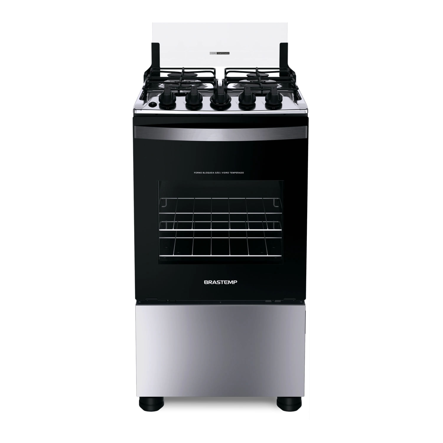 Fogão Brastemp 4 Bocas Inox com Duas Prateleiras com Alturas Ajustáveis - BFO4NBR