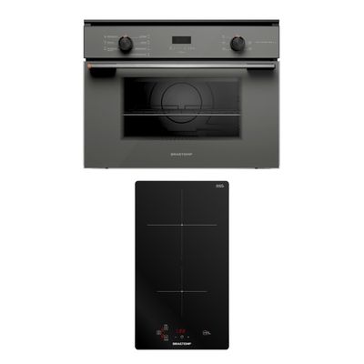 Combo Forno de Embutir Elétrico 47L Cinza Brastemp + Cooktop 2 Bocas de Indução Preto Brastemp (BOX47AR + BDJ31AE) - BX4R_BDAE_CJ
