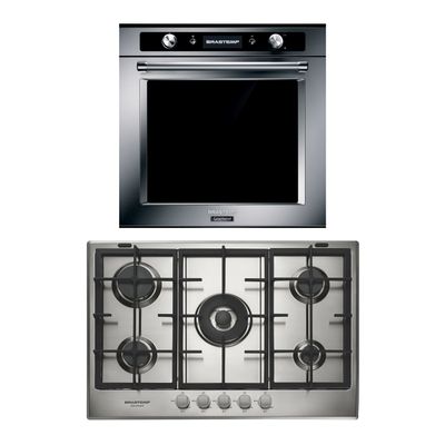 Combo Forno de Embutir Elétrico 73L Inox Brastemp + Cooktop 5 Bocas a Gás Inox Brastemp (BOC60BR + BDK75DR) - BC60_B9DR_CJ